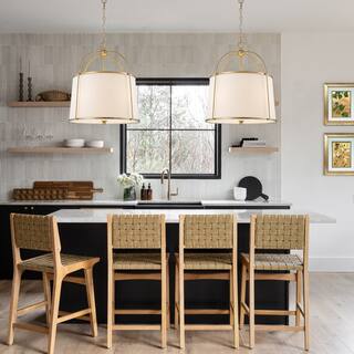 Mid-Century White Fabric Round Drum Cage Pendant Ambient Light