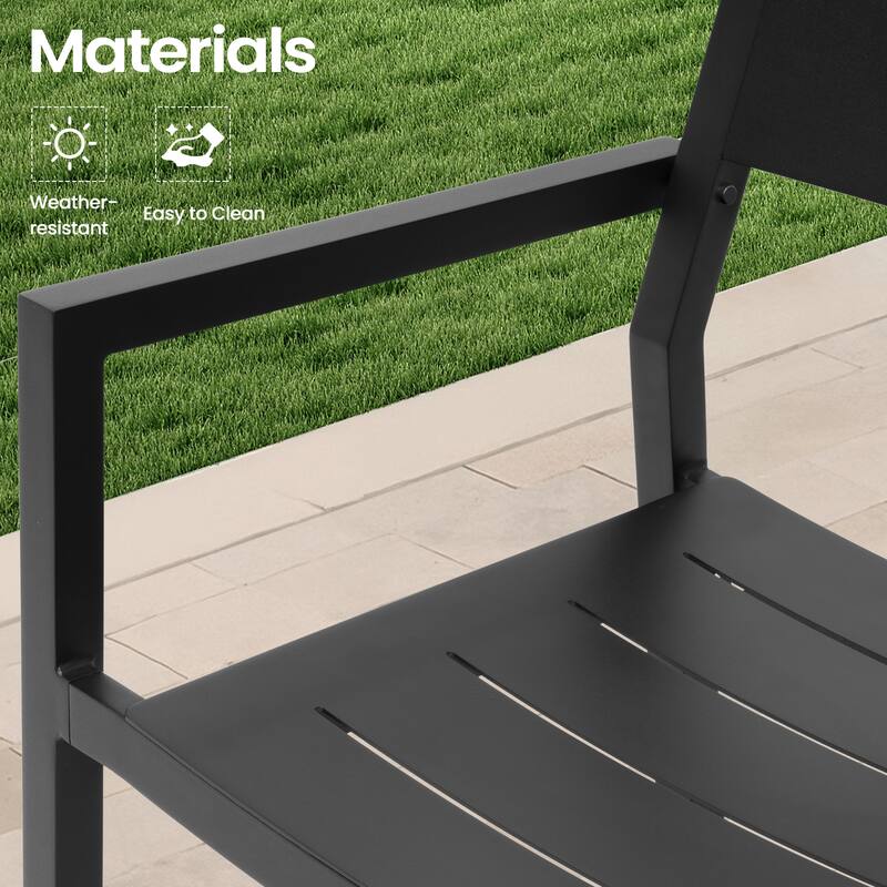 7-PC Outdoor Aluminum Dining Table Set with Stackable Armchairs Umbrella Hole