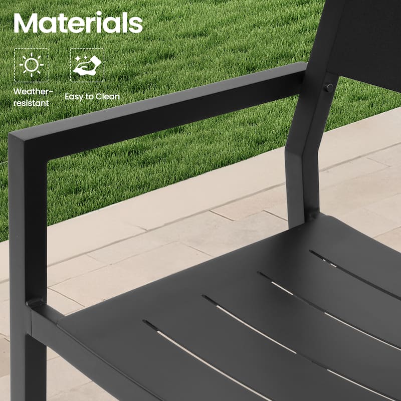 9-PC Outdoor Aluminum Dining Table Set with Stackable Armchairs Umbrella Hole