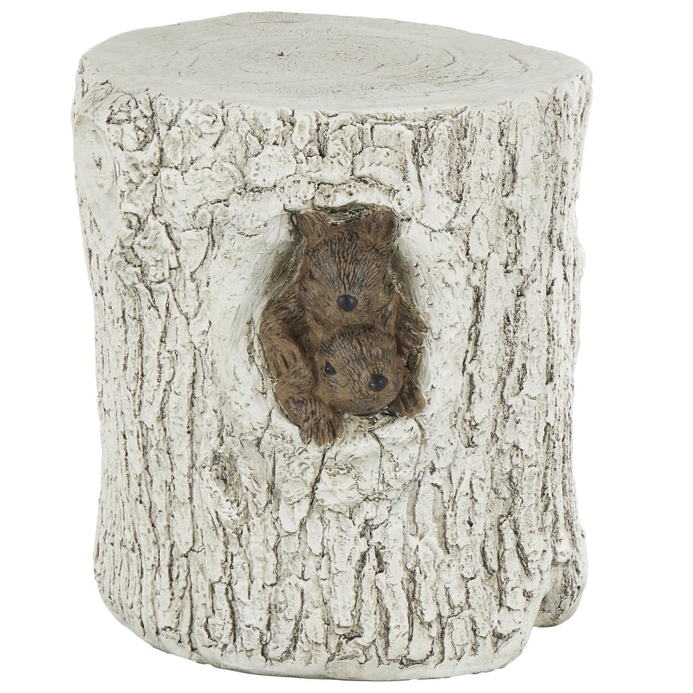 Magnesium Oxide Squirrel Tree Trunk Garden Stool with Brown Accents - White - Roche River Decor