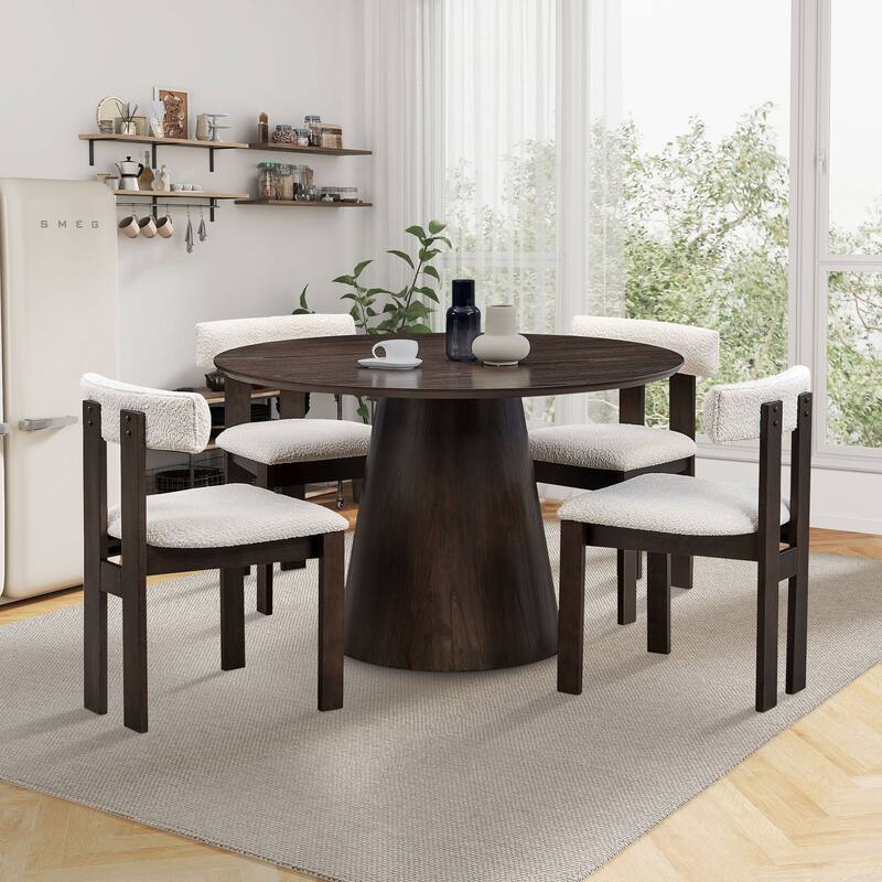 Wooden Boucle Upholstered Dining Chairs Set of 2,Kitchen Side Chairs