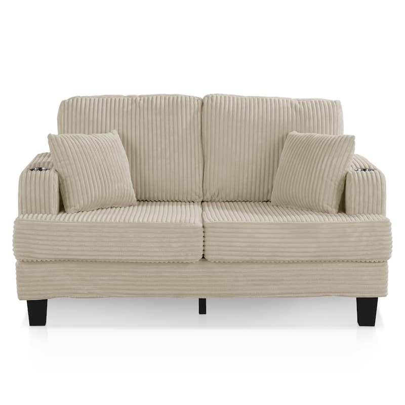 DH BASIC Modern Chenille Loveseat with Cup Holders and Side Pockets by Denhour
