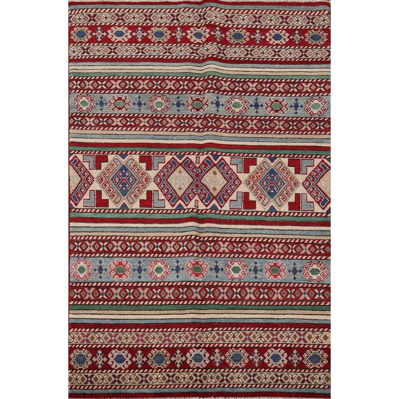 Oriental Multi-Color Kazak Area Rug Handmade Wool Carpet - 3'11" x 6'0"