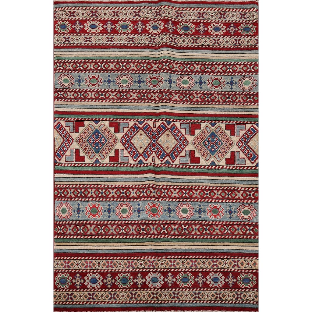 Oriental Multi-Color Kazak Area Rug Handmade Wool Carpet - 3'11" x 6'0"