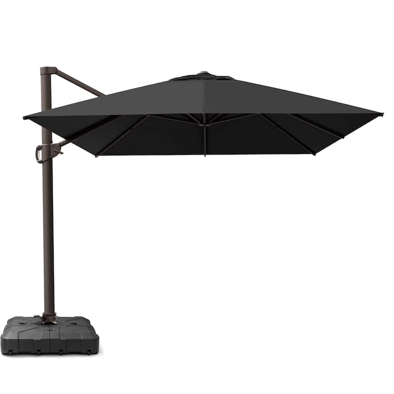 10 x 13 FT Outdoor Shade Canopy Patio Cantilever Offset Umbrella with Base - Black - Base with 8 wheels