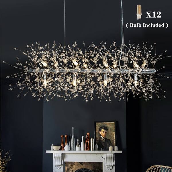 slide 2 of 7, 9/12 Light Island Chrome Fireworks Linear Crystal Chandelier