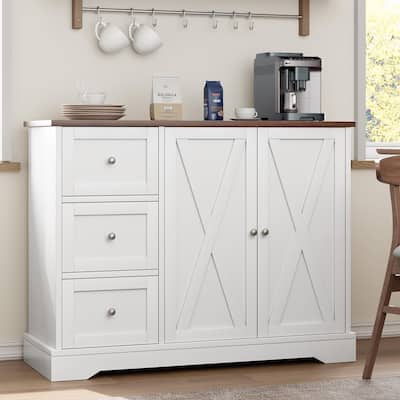 Buffet Cabinet with Storage, Farmhouse Kitchen Cabinet with 3 Drawers
