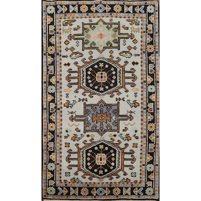Hand Knotted Oriental 100% Wool Carpet Transitional Geometric Greys & Charcoal Khotan Area Rug - 5' 1'' X 3' 0''