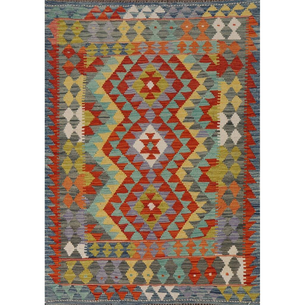 Reversible Kilim Oriental Accent Rug Hand-Woven Wool Carpet - 3'5"x 5'1"