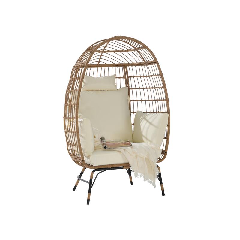 Oversized Outdoor Rattan Wicker Egg Chair with Cushions and Pillows