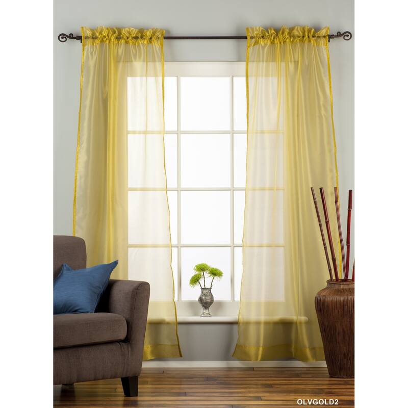 Olive Gold - Rod Pocket Sheer Tissue Curtain Panel Drape - Piece - 43" W X 36" L  (Lined) - 36 Inches