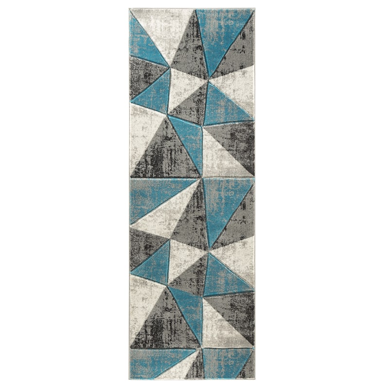 Orelsi Collection Grey/Turquoise Area Rug - 2'8'' X 8'1''