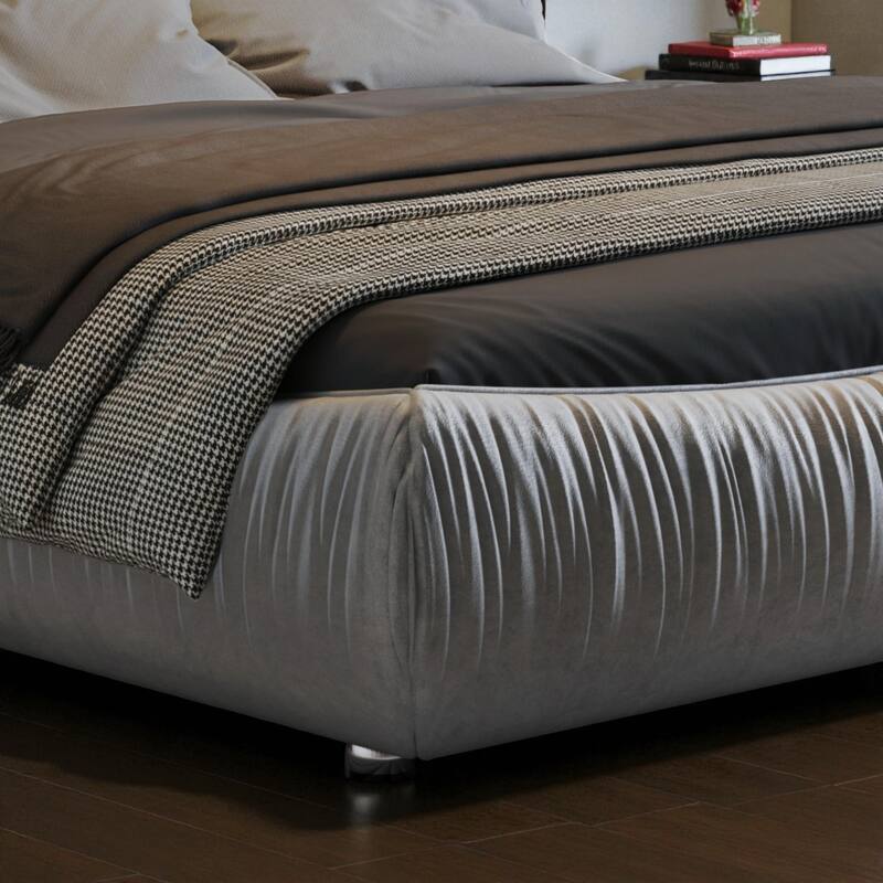 Queen/King Size Luxury Upholstered Platform Bed with Oversized Padded Headboard, Solid Wood Frame & Adjustable Mattress Height