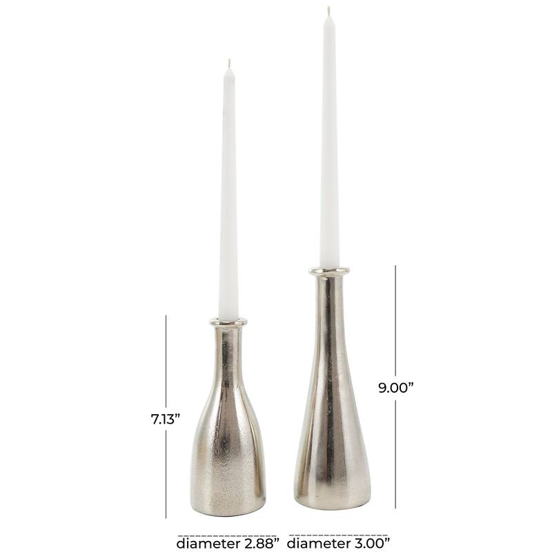 Silver Aluminum Metal Candle Holder with Varying Shapes (Set of 2)