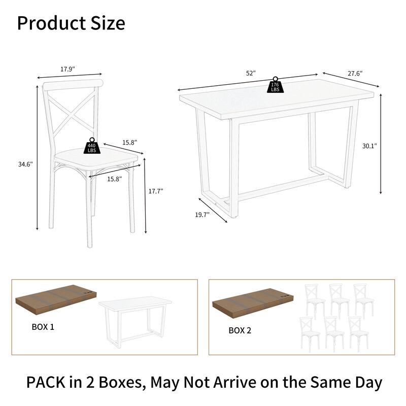 Trestle Dining Table and Chairs Set, Side Chairs with Cross Backrests, Industrial Writing Desk Computer Desk