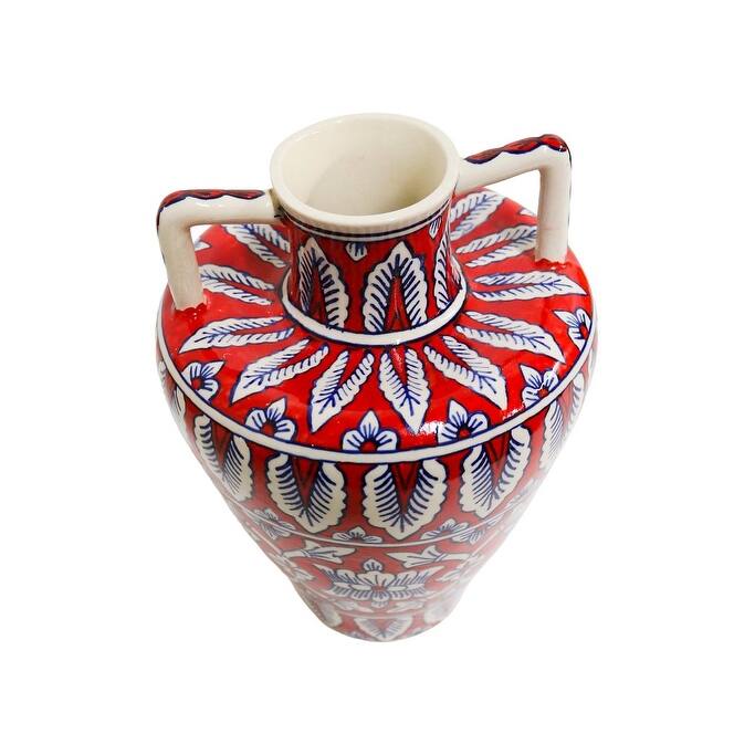Home&Manor Ceramic Large Red Amphora Vase