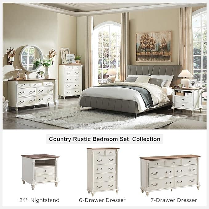Farmhouse 6 Drawers Dresser Chests, Rustic Wood Chest of Drawers