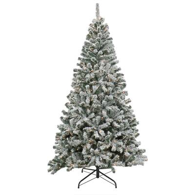 7.5ft Pre-lit Artificial Frosted Bonnyville Spruce Hinged Tree, 700 Clear Lights- UL - 7.5 ft