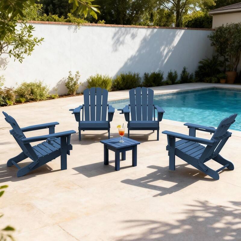 Domi Folding Adirondack Chair,Wooden Textured with Cup Holder,HDPE