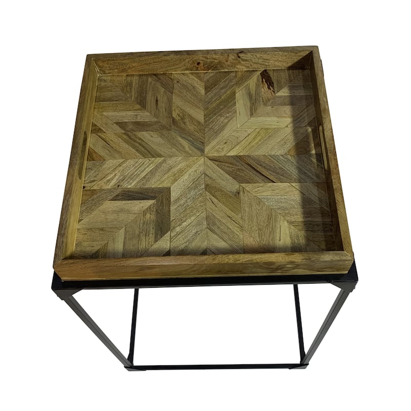 HomeRoots 29" Natural and Black Solid Wood and Iron Square Frame End Table - 20 in. x 28.5 in. x 20 in.