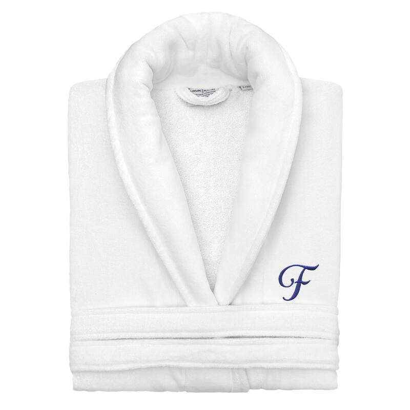 Authentic Hotel and Spa 100% Turkish Cotton Personalized Unisex Anovia Velour Bathrobe - Navy Script Font - Large/XLarge - F