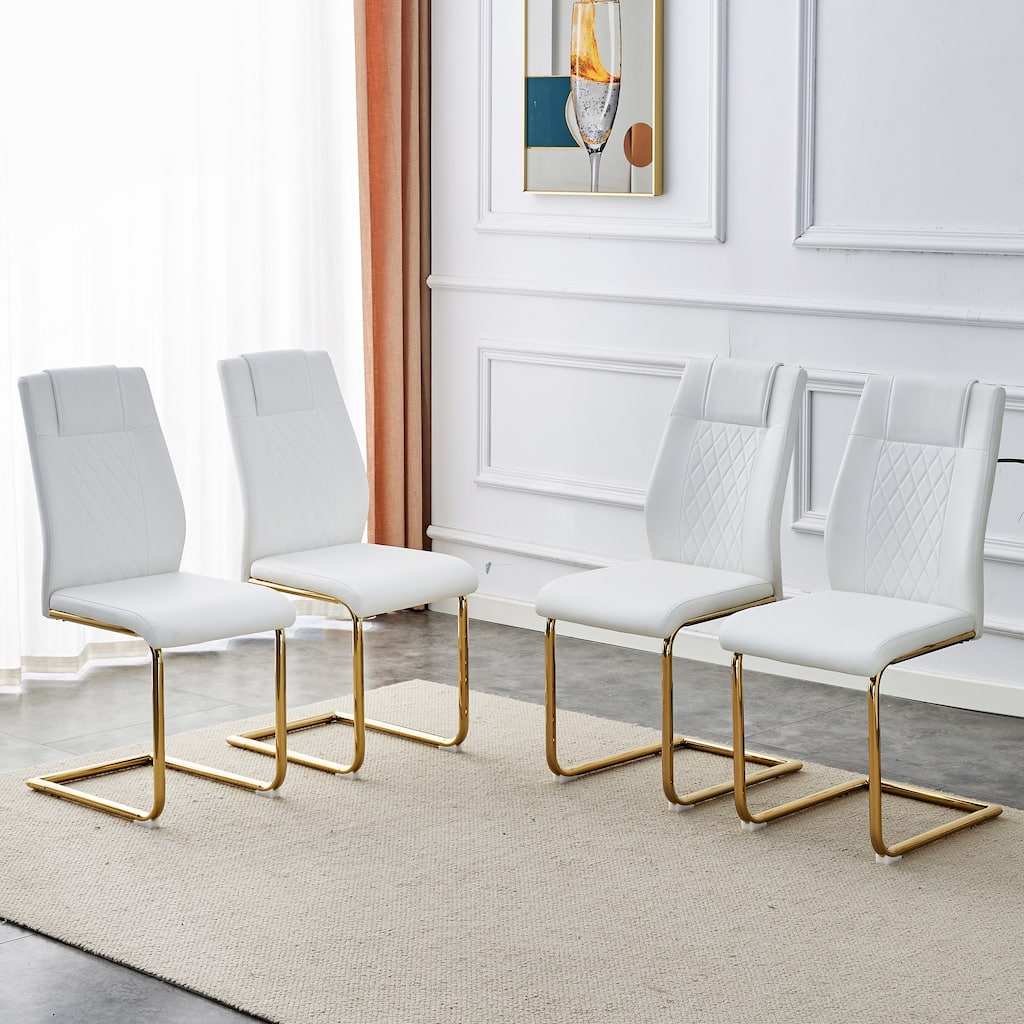 Modern dining room chairs, and golden leg cushioned chairs made of artificial leather, suitable for kitchens Set of 4