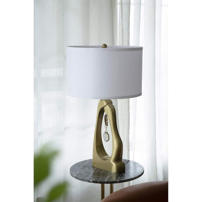 D16x27.5" Gold Geode Shaped Table Lamp with White Drum Shade