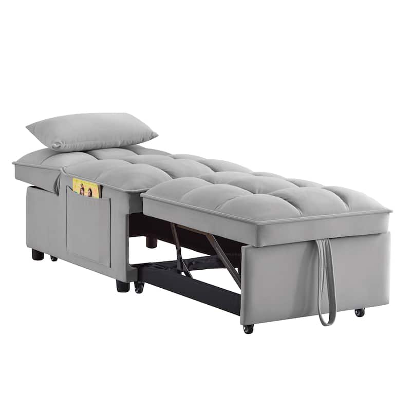 Gray Velvet Folding Sofa Bed with Adjustable Backrest