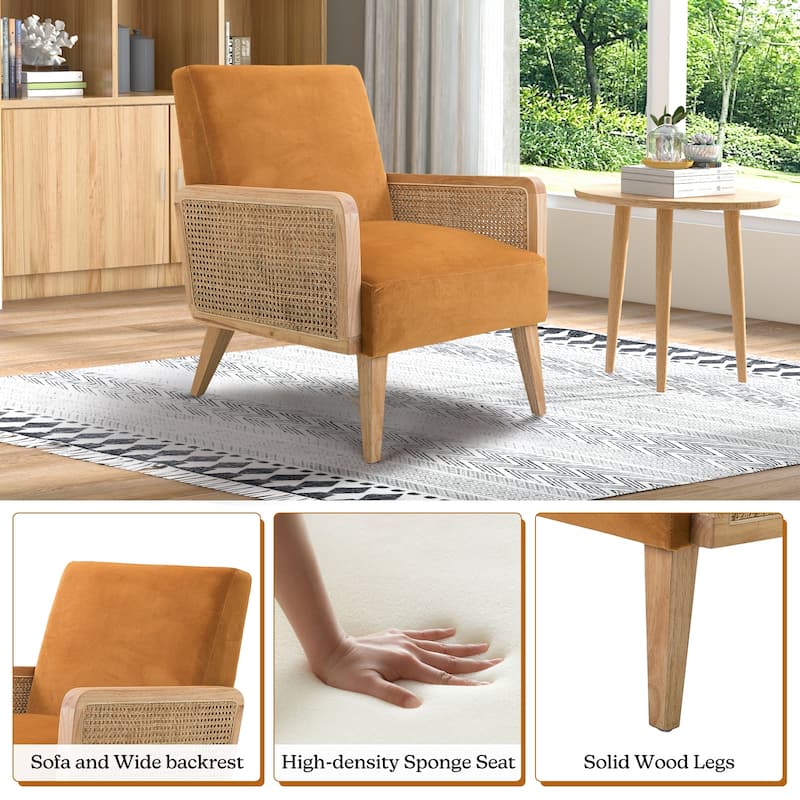 Carmina Upholstered Accent Chair with Natural Rattan Arms by HULALA HOME