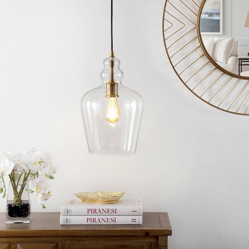 SAFAVIEH Lighting Reka Glass Led Adjustable Pendant - 9" W x 9" L x 17-89" H - 9Wx9Dx89H