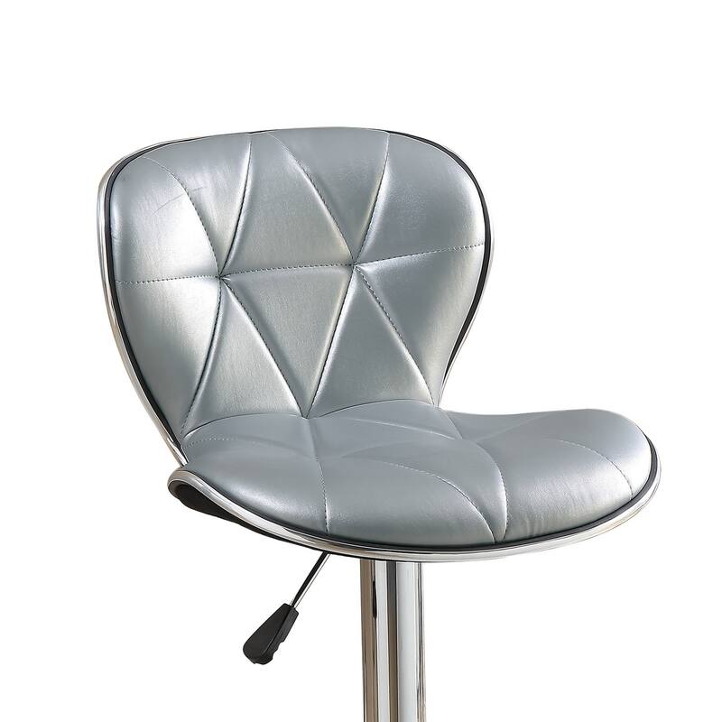 Adjustable PU Bar Stools With Footrest in Silver, Set of 2
