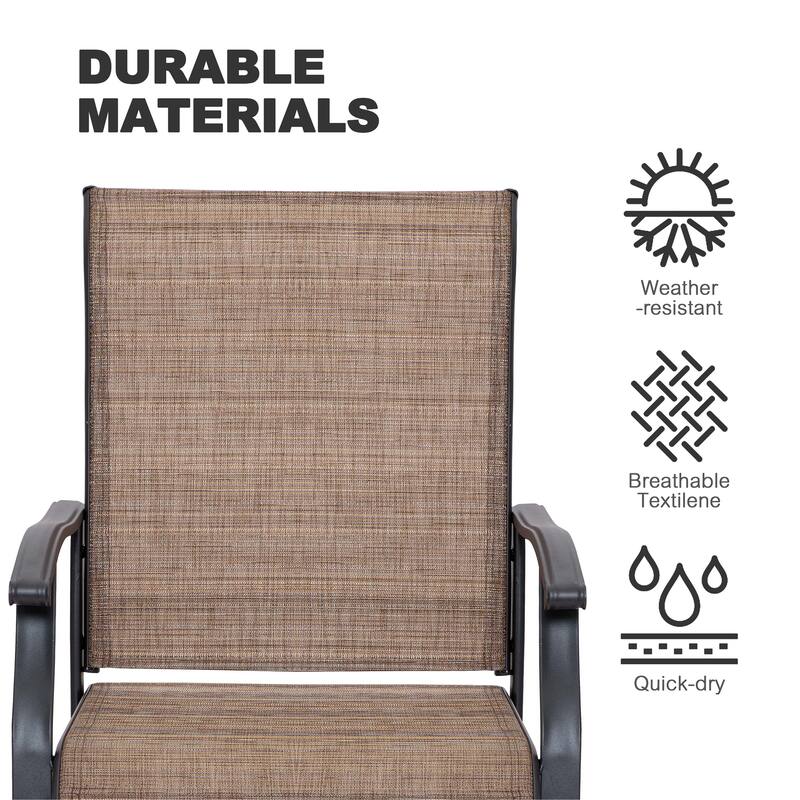Patio Textilene Dining Table Set of 7 with Umbrella Hole and Swivel Chairs