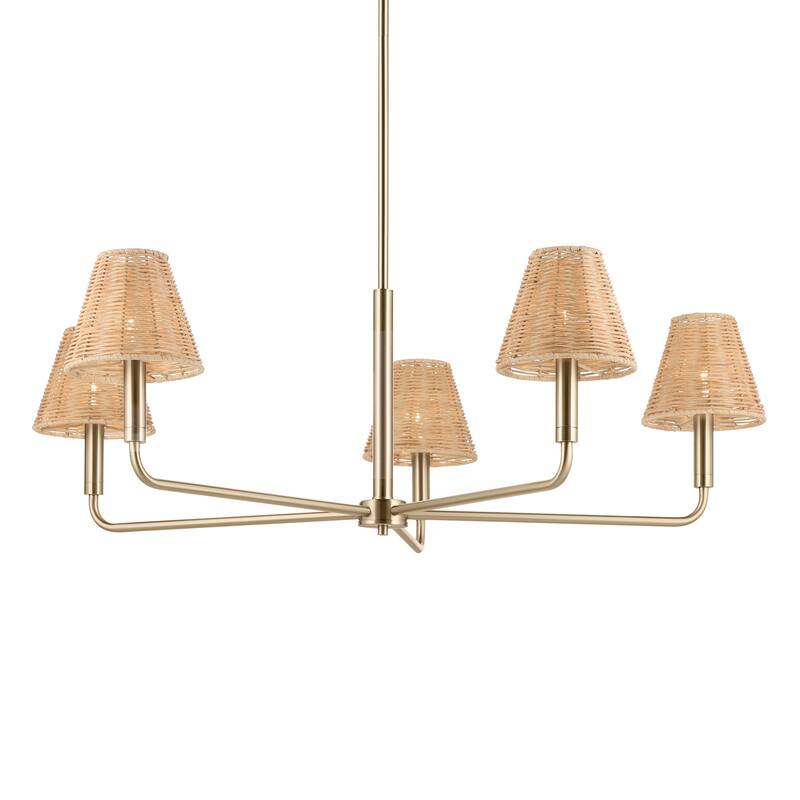 Kichler Lighting Bekah 38 Inch 5 Light Chandelier with Handwoven Rattan Shade in Champagne Bronze