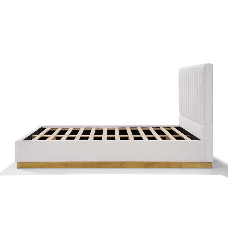Christopher Knight Home - Harper Modern Linen Upholstered King Bed Frame with Thick Headboard and Solid Wood Base