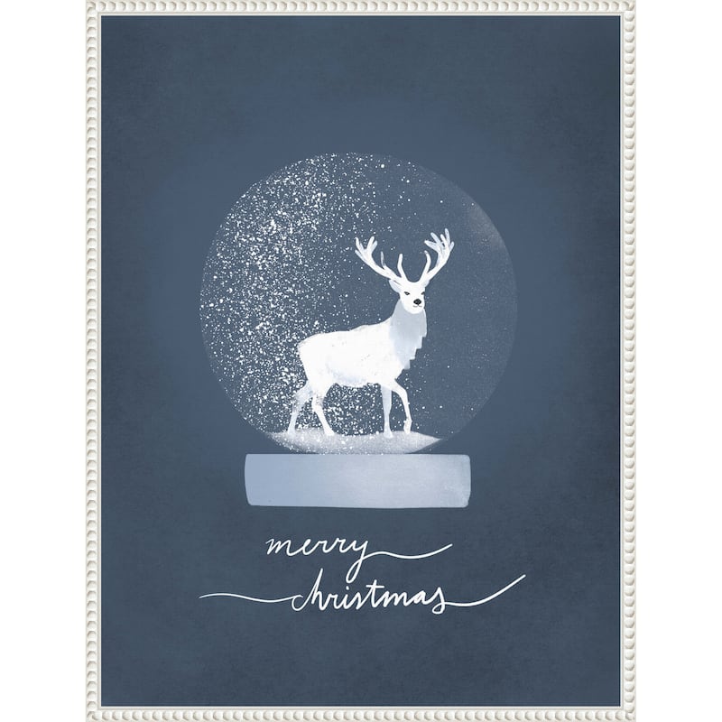 Snow globe Deer by Goed Blauw (23 x 30 in.), Framed Canvas Wall Art Print - Sylvie Beaded White