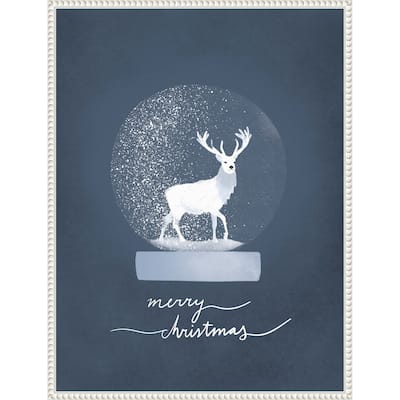 Snow globe Deer by Goed Blauw (23 x 30 in.), Framed Canvas Wall Art Print - Sylvie Beaded White