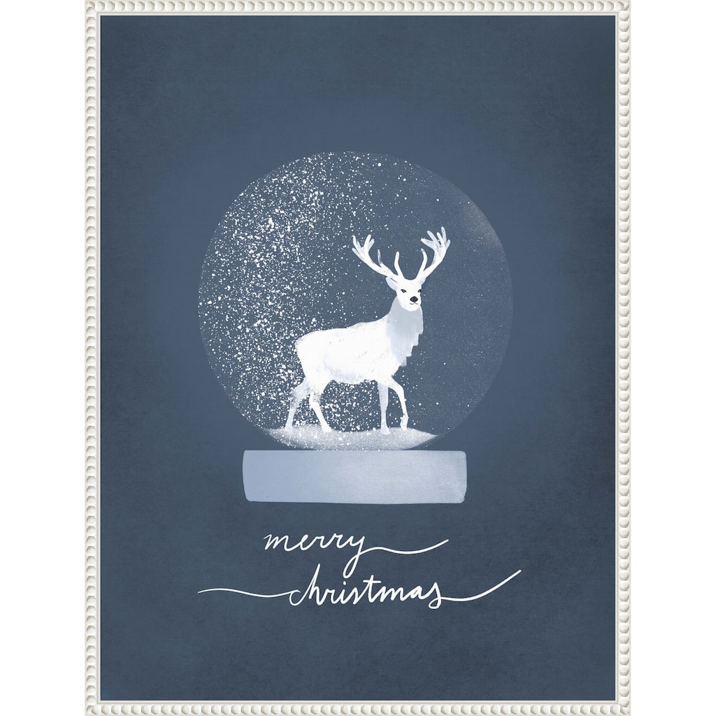 Snow globe Deer by Goed Blauw (23 x 30 in.), Framed Canvas Wall Art Print - Sylvie Beaded White