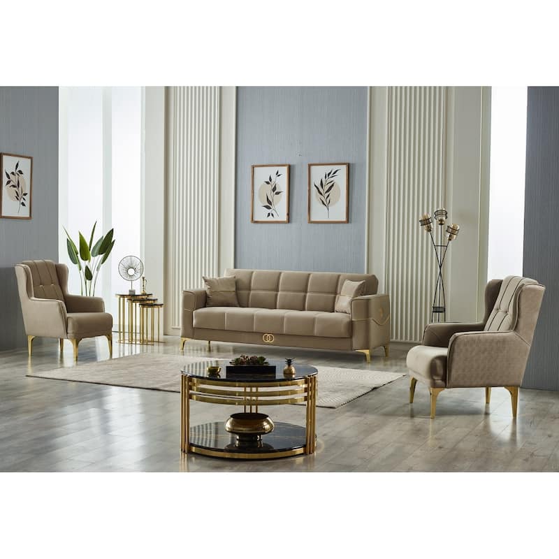 Cairns 3-Pieces Comfortable Sleeper Modern One Sofa Two Chair Living Room Set - Beige