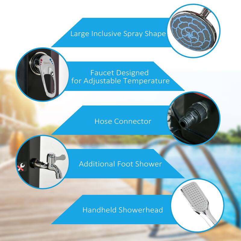 Outsunny 9.2 Gallon Solar Heated Shower with Free-Rotating Rainfall, Handheld Showerhead & Foot Shower, Hot and Cold Adjustment