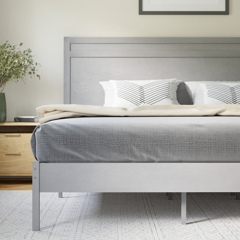 Modern Solid Wood Platform Bed with Headboard and Wooden Slats