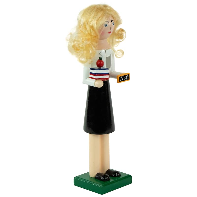 14" Black and White Wooden Teacher Christmas Nutcracker