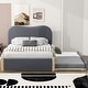 preview thumbnail 2 of 5, Grey Full Size Upholstered Platform Bed with Headboard, Trundle, and Wooden Feet