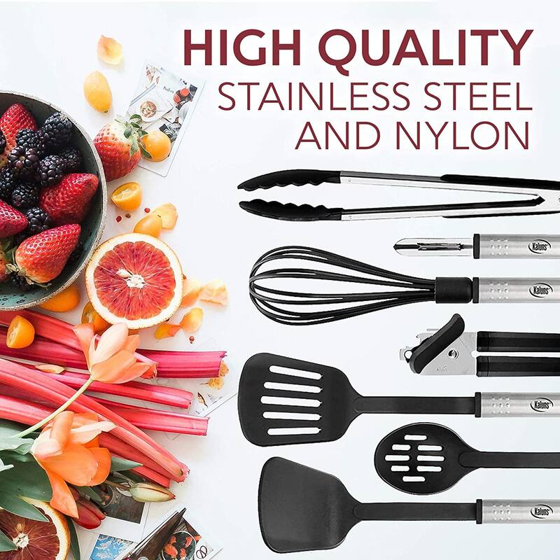 JoyTable 24 piece Kitchen Cooking Utensil Set - Stainless Steel, Non-Stick, Dishwasher Safe, and Heat Resistant
