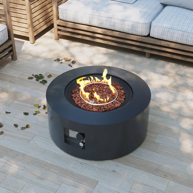 Patio Watcher 28" Iron Round Propane Fire Pit Table with Tank Holder for Outside Garden