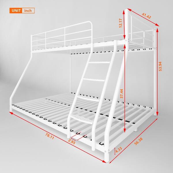 Twin Over Full Metal Bunk Bed with Comfortable Rungs, Easy to Assemble, and Guardrails