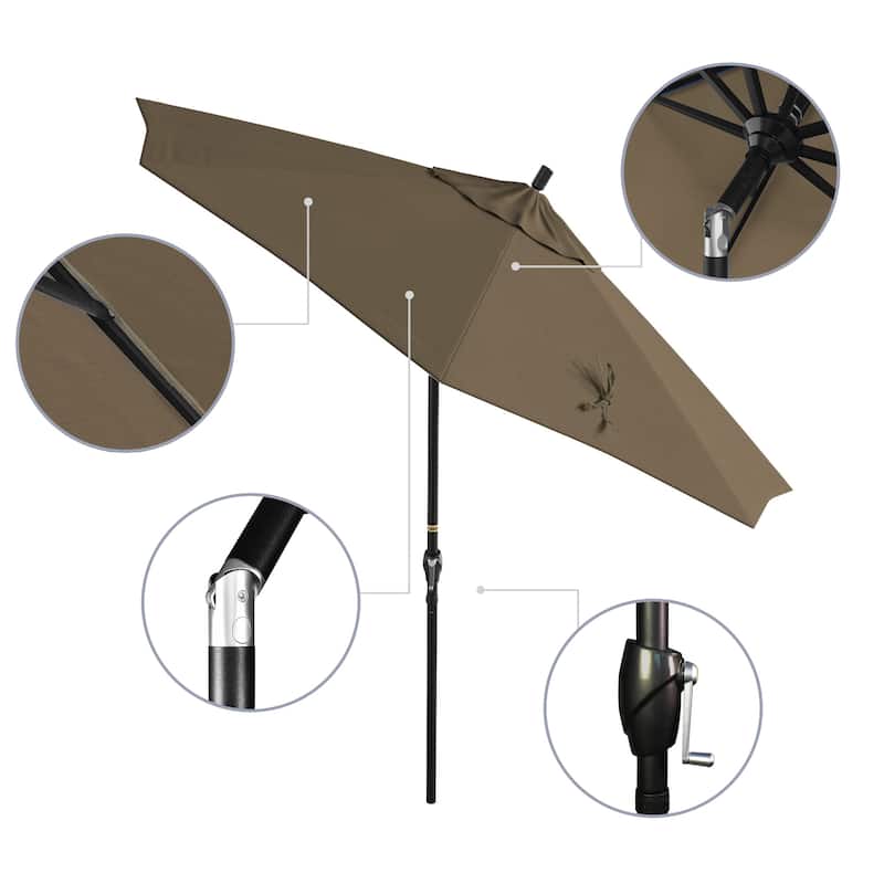 California Umbrella 9-foot Round Crank Lift, Push ButtonTilt, Black Frame Finish, Aluminum Patio Umbrella with Sunbrella Fabric