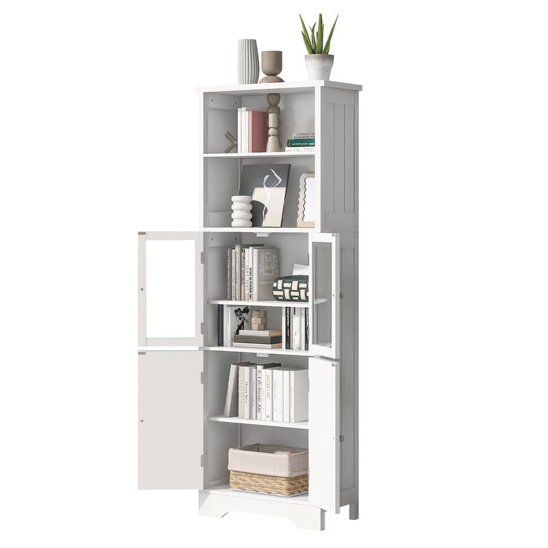 White Tall Storage Cabinet With Shelves And Doors For Bathroom