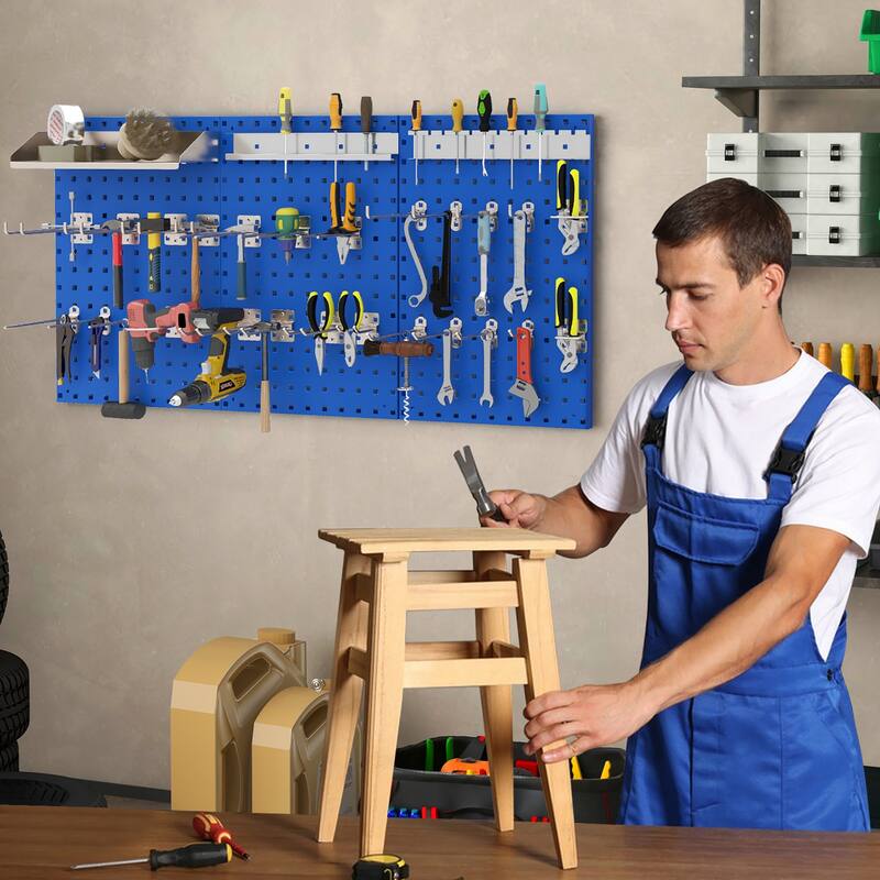 Gymax 3 Pcs Pegboard Wall Organizer w/ 25 Hooks Drill Bit Holder