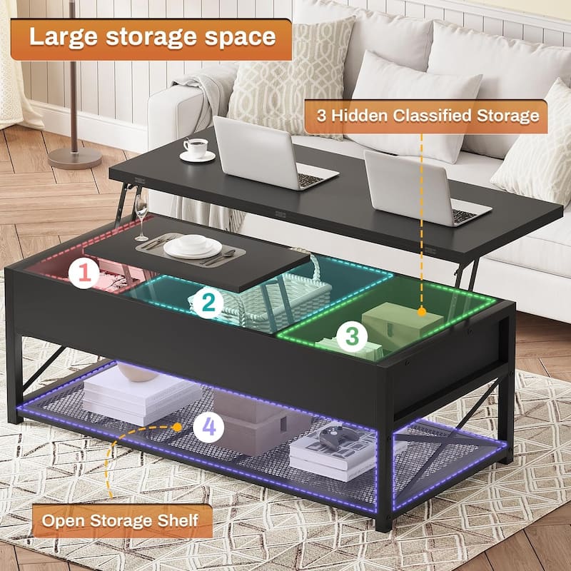 Coffee Table Lift Top 2 Drawers Hidden Compartment for Living Room