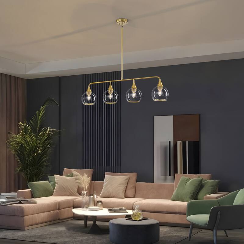 Starsky 4-Light Linear Clear Glass Globe Pendant for Kitchen Island, Modern Adjustable Chandelier